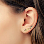 Natural Sapphire Ear Climber Earrings 18K Yellow Gold Diamond Jewelry Gift