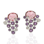 Pink Tourmaline Diamond Amethyst Stud Earrings 18K White Gold Jewelry