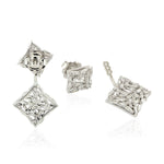 18k White Gold Baguette Diamond Geometric Dangle Earrings For Women