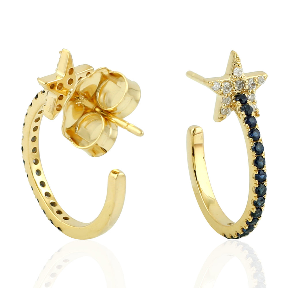 Handmade 18k Yellow Gold Stud Earrings Sapphire Women's Jewelry Gift