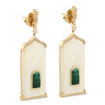 18k Yellow Gold Mother Of Pearl & Malachite Designer Dangle Earrings Jewelry