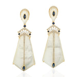 Natural Mother Of Pearl Pave Sapphire & Diamond Dangle Earrings 18k Yellow Gold Jewelry