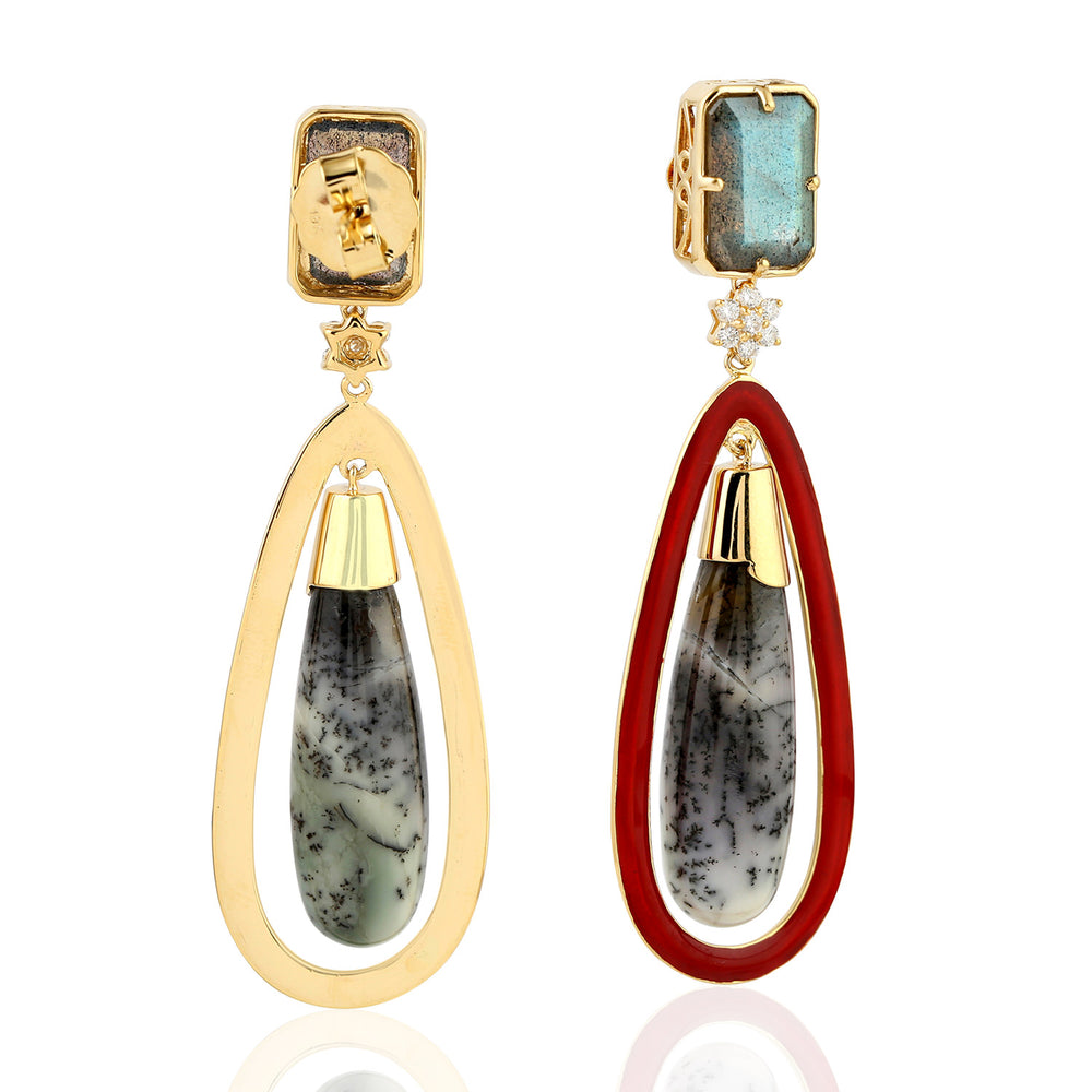 Agate Dangle Earrings 18k Yellow Gold Diamond Jewelry Gift