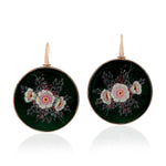 18k Rose Gold Hand Painted Bakelite Flower Dangle Hook Earrings For Women's