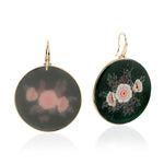 18k Rose Gold Hand Painted Bakelite Flower Dangle Hook Earrings For Women's