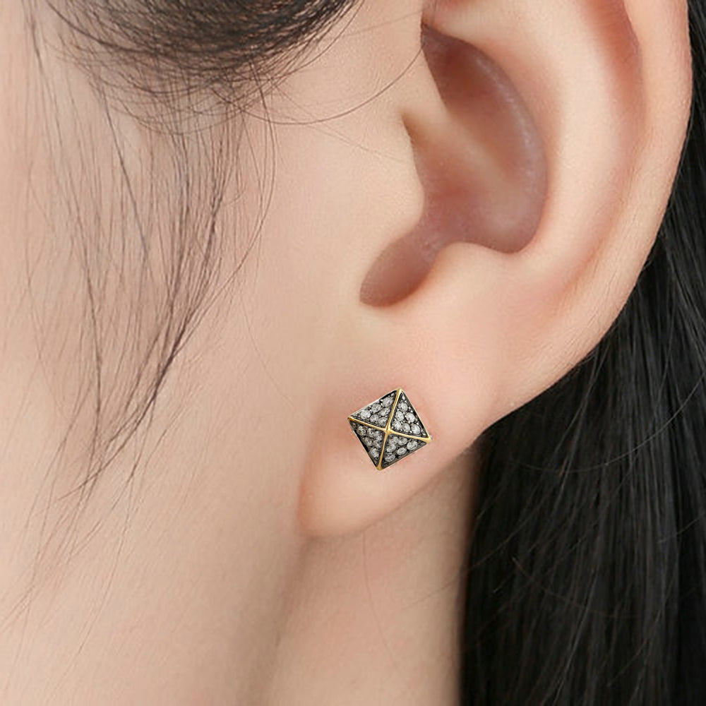 Natural Diamond Stud Earrings 18k Yellow Gold Jewelry