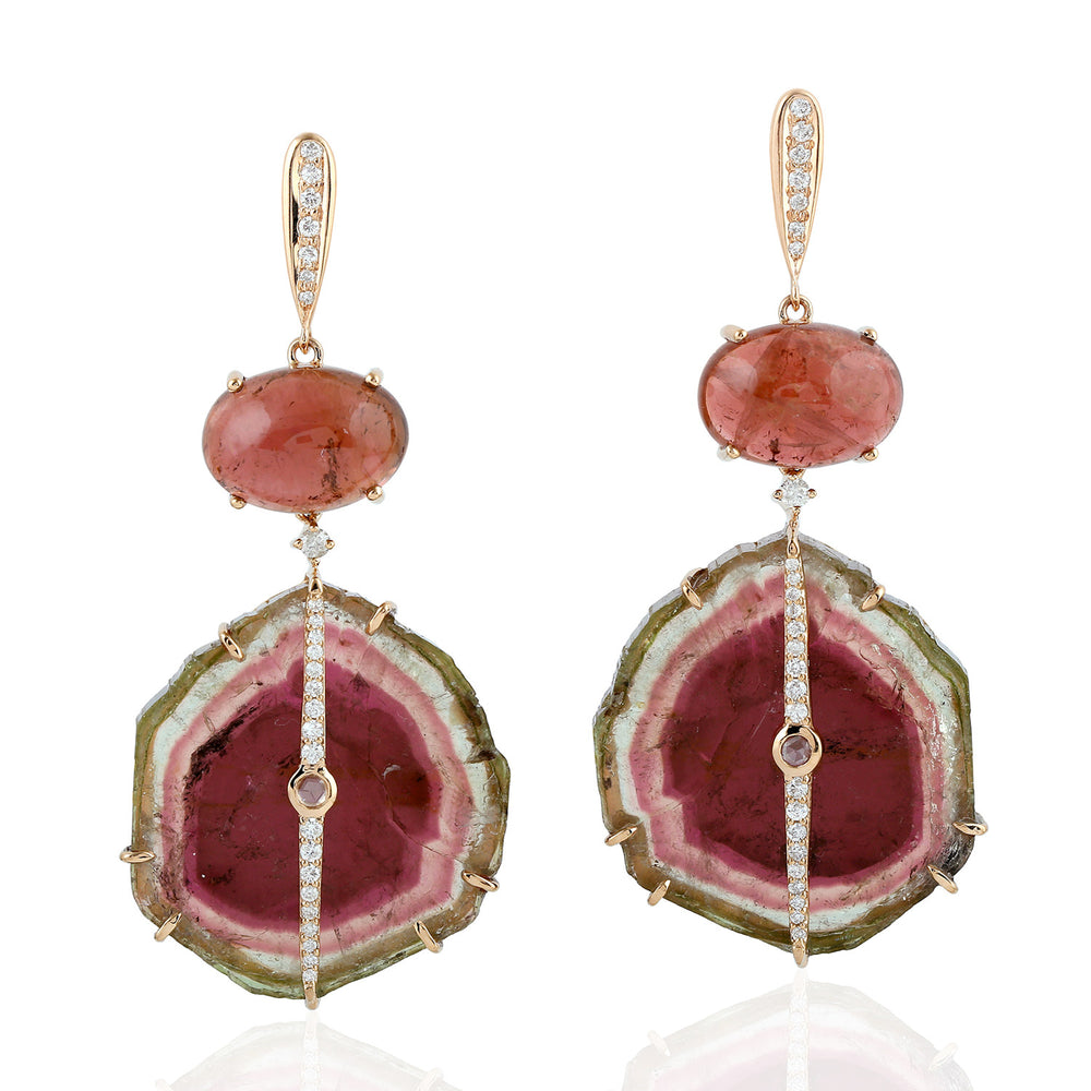 Natural Tourmaline Dangle Earrings 18K Rose Gold Jewelry Gift