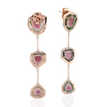 Natural Tourmaline Long Drop Earrings 18k Rose Gold Jewelry For Her