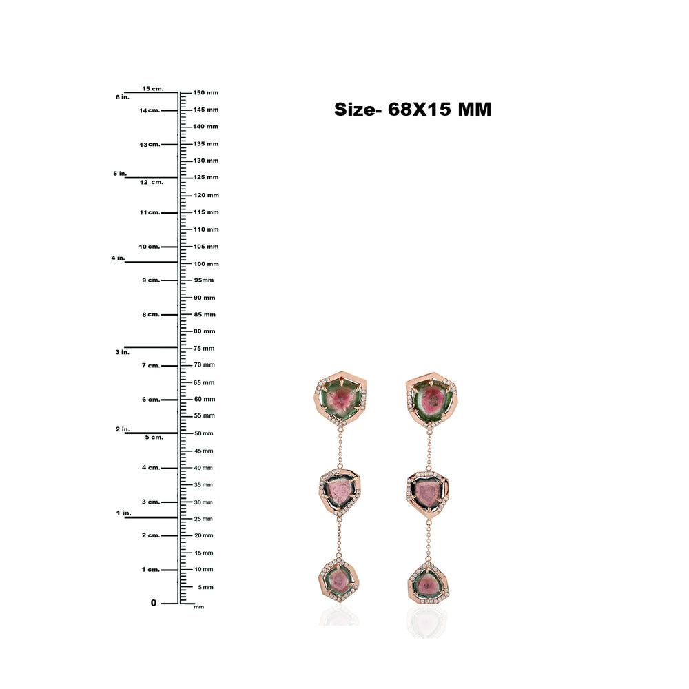 Natural Tourmaline Long Drop Earrings 18k Rose Gold Jewelry For Her