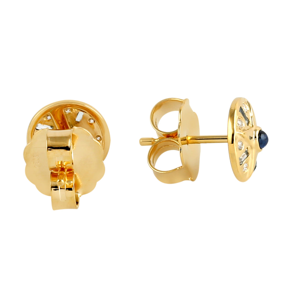 Baguette Topaz Diamond Stud Earrings in 18k Yellow Gold For Her