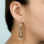 Natural Diamond Enamel Chandelier 18k Rose Gold Earrings