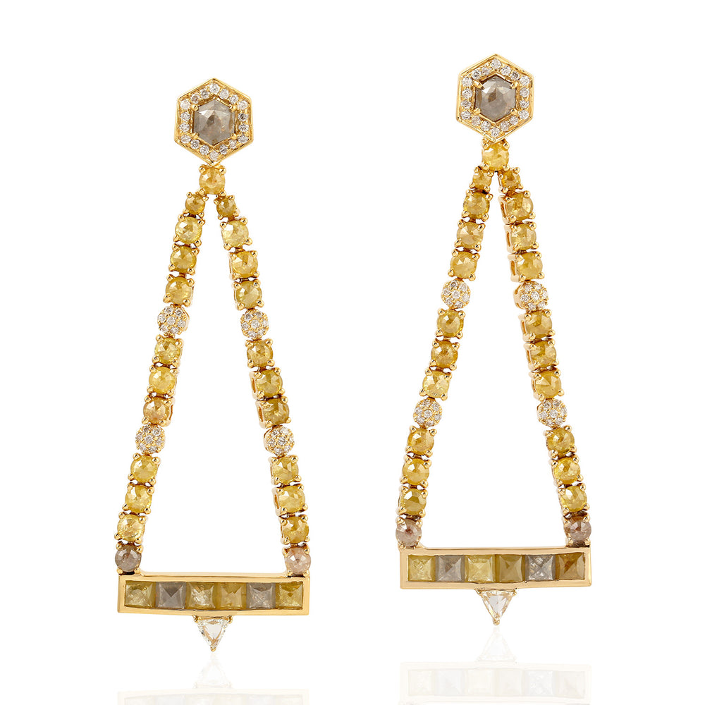 Natural Diamond Dangle Earrings 18K Yellow Gold Jewelry Gift