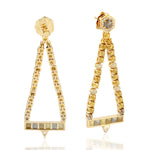 Natural Diamond Dangle Earrings 18K Yellow Gold Jewelry Gift