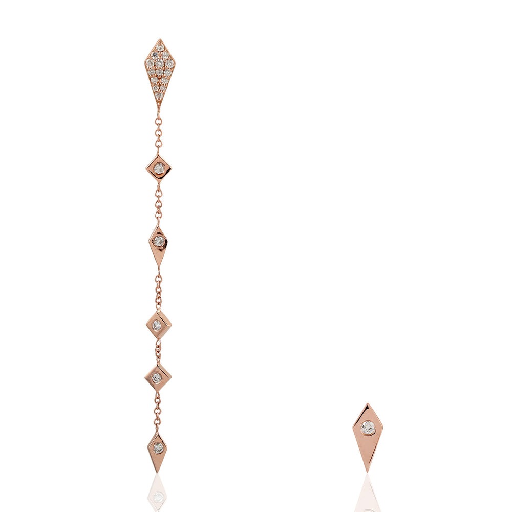 Natural Diamond Long Drop Dangle & Stud Earrings 18k Rose Gold Jewelry