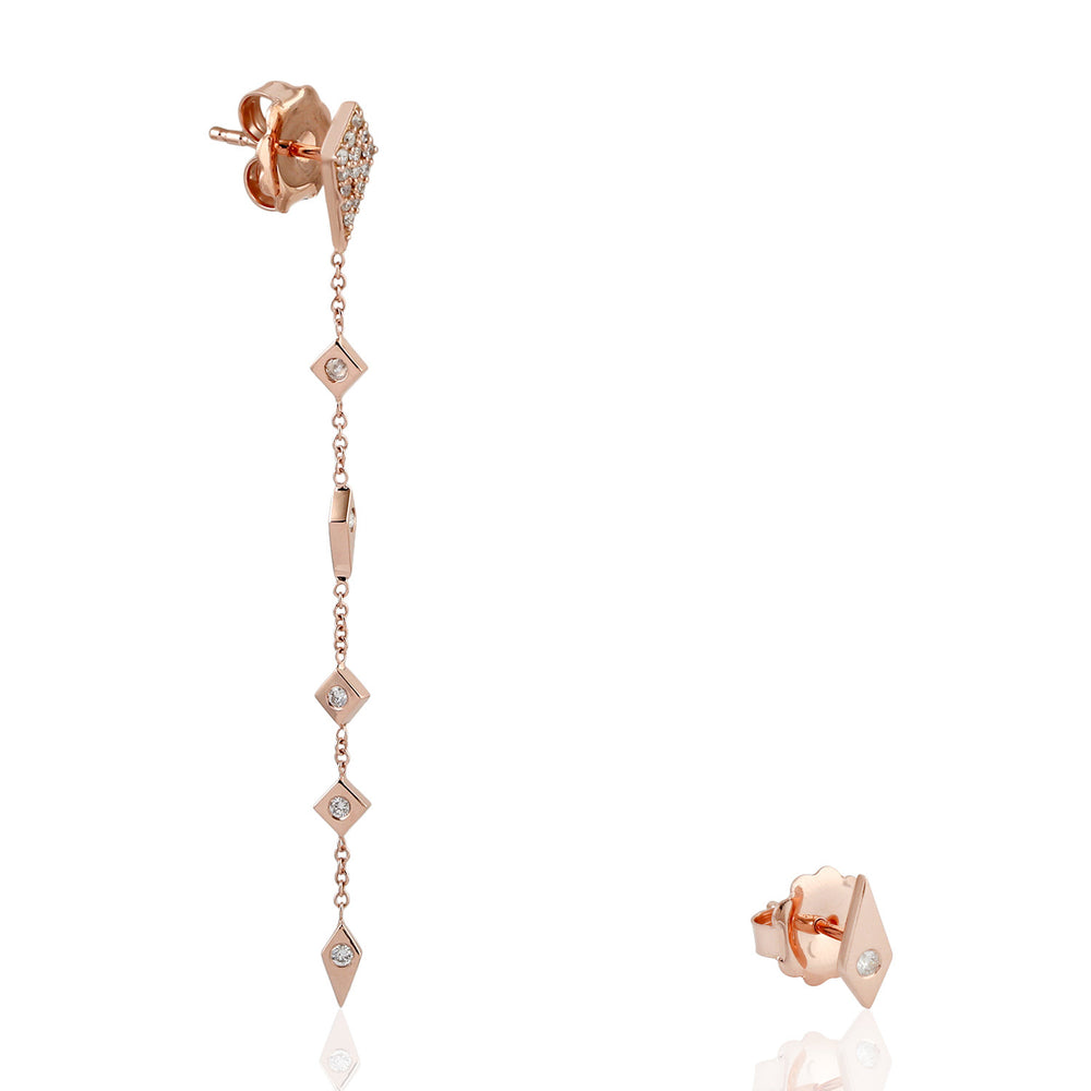 Natural Diamond Long Drop Dangle & Stud Earrings 18k Rose Gold Jewelry