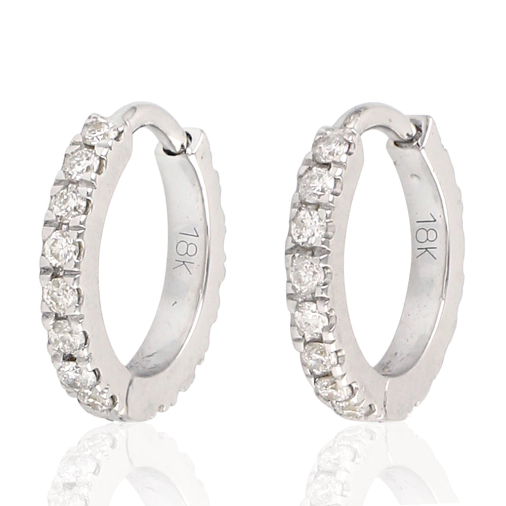 Natural Diamond Hoop Earrings 18k White Gold Jewelry