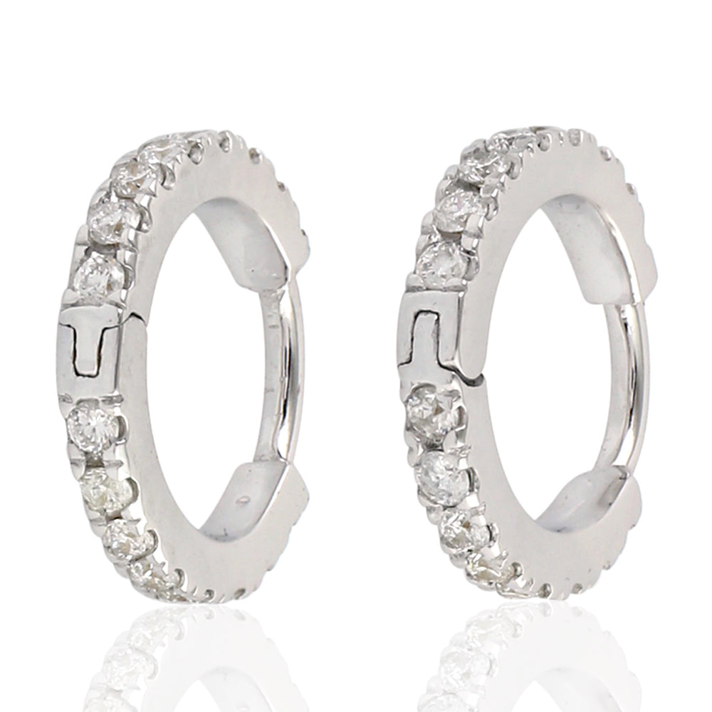 Natural Diamond Hoop Earrings 18k White Gold Jewelry