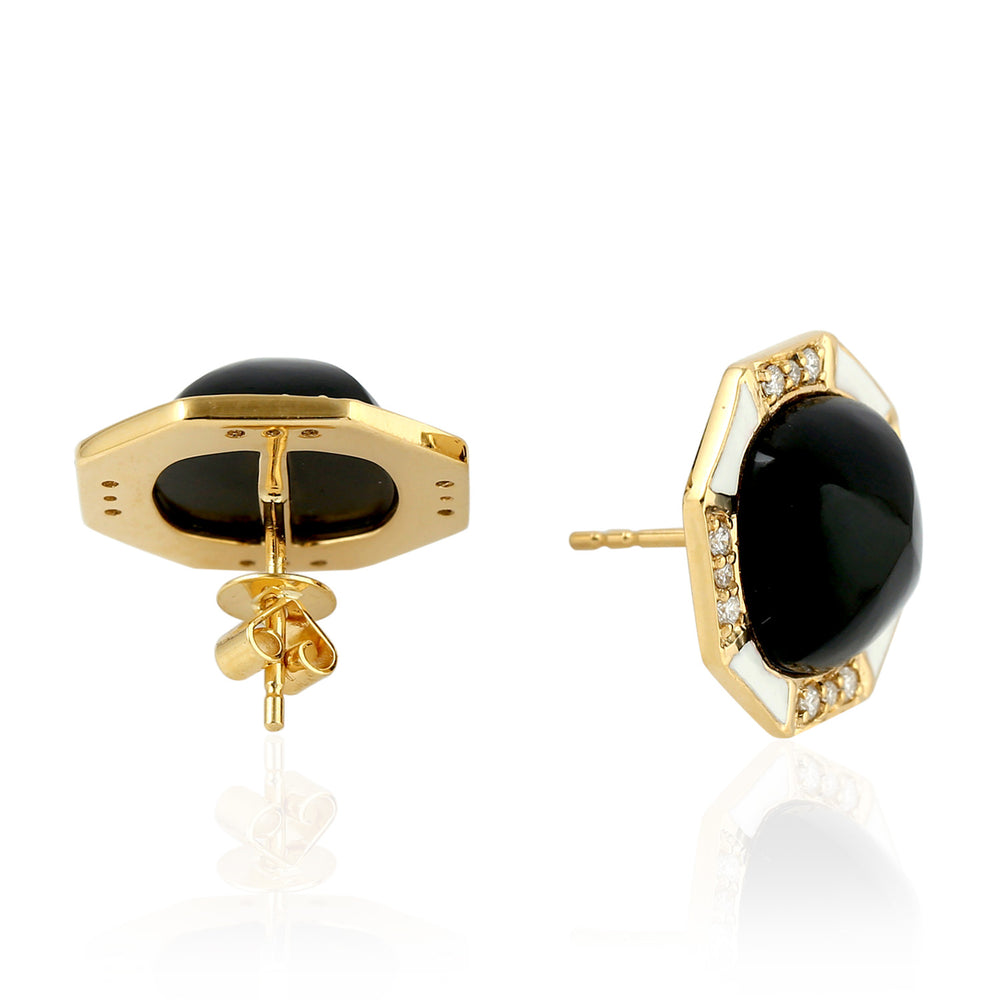 Natural Onyx Stud Earrings 18K Yellow Gold Octagon Geometric Jewelry Gift