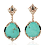 Beautiful Turquoise Onyx Diamond Designer Danglers In 18k Yellow Gold