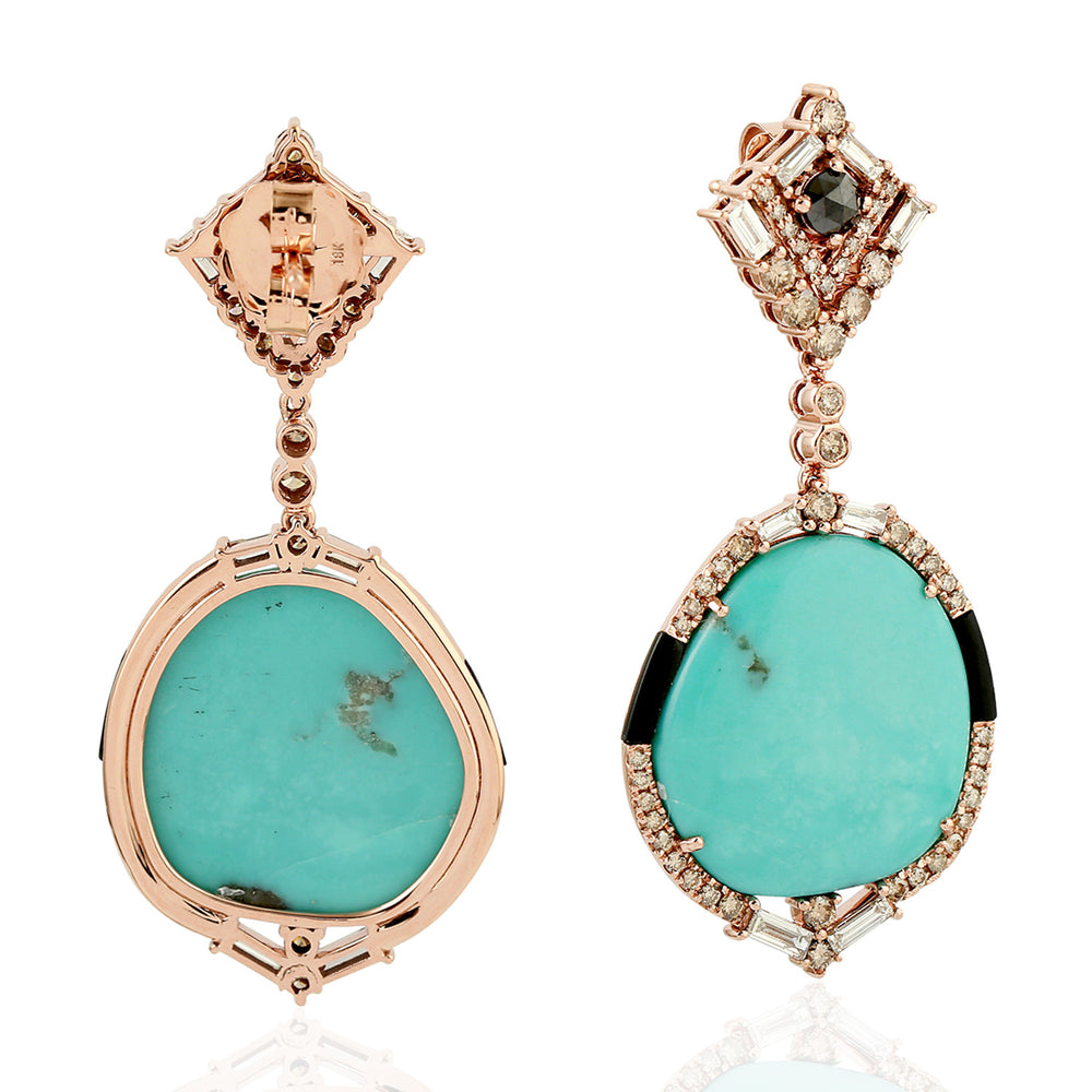 Beautiful Turquoise Onyx Diamond Designer Danglers In 18k Yellow Gold