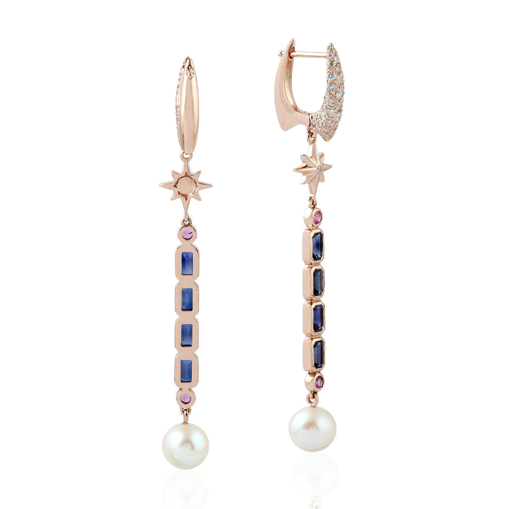 Pearl Drop/Dangle Earrings 18k Rose Gold Diamond Jewelry Gift