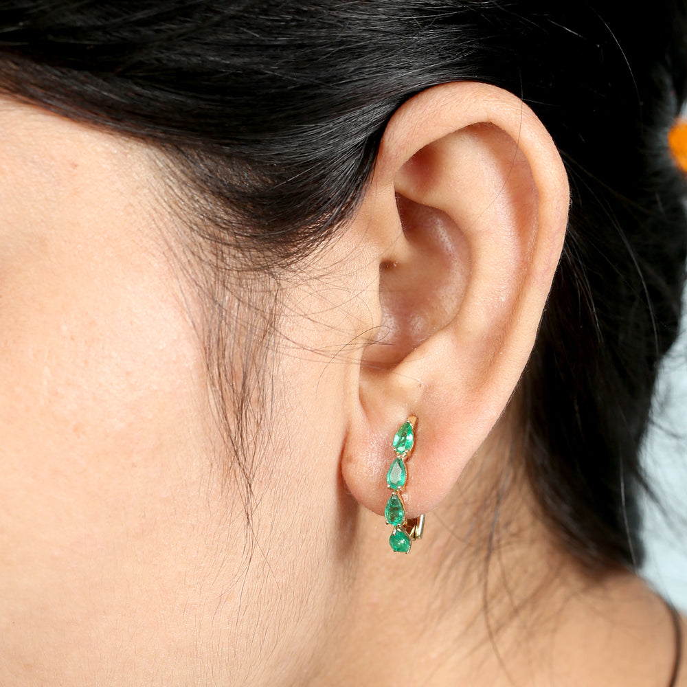 Pear Cut Emerald 18k Yellow Gold Earrings For Wedding Gift