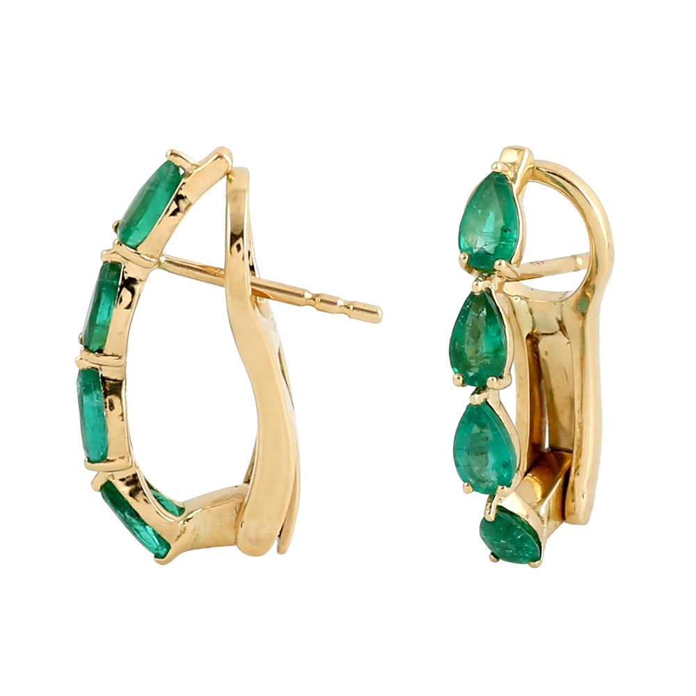 Pear Cut Emerald 18k Yellow Gold Earrings For Wedding Gift