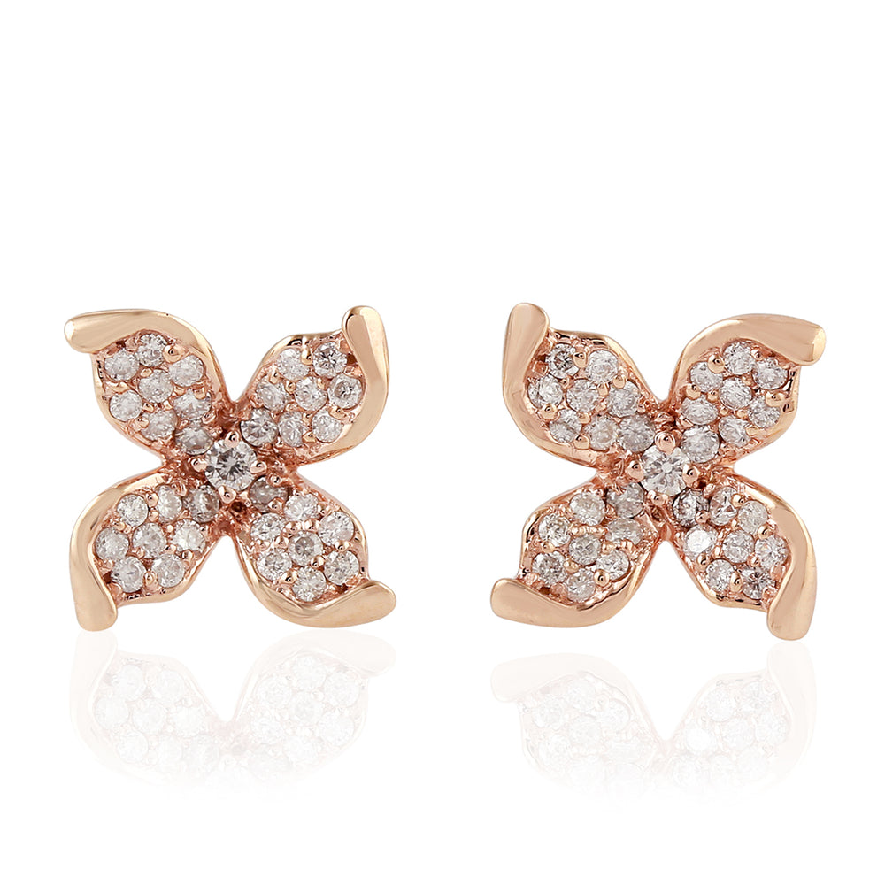 Natural Diamond Stud Earrings 18k Rose Gold Handmade Jewelry