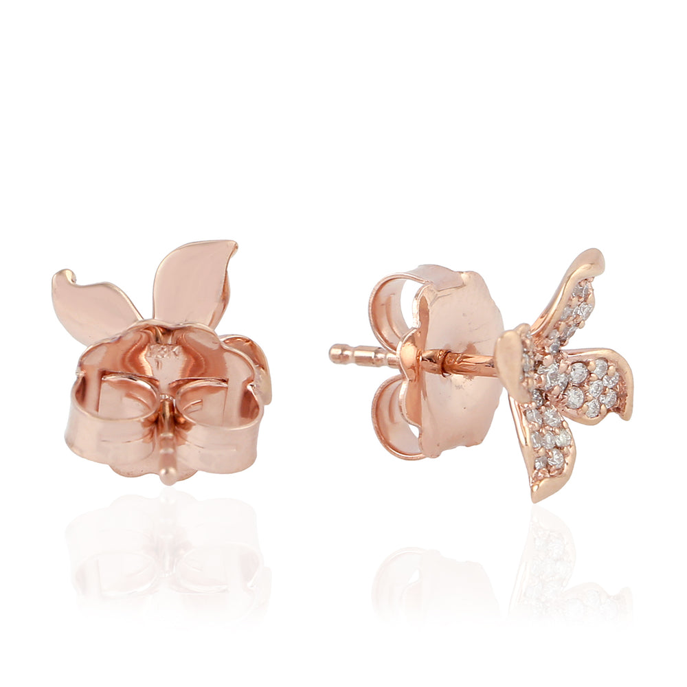 Natural Diamond Stud Earrings 18k Rose Gold Handmade Jewelry