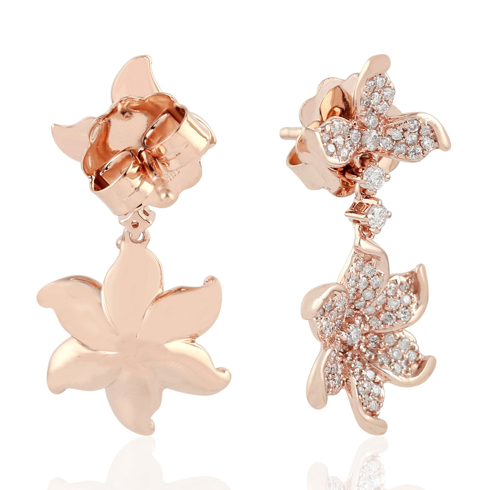 18k Rose Gold Natural Pave Diamond Flower Dangle Earrings Gift Jewelry