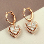 18k Rose Gold Natural Diamond Heart Design Drop Huggie Earrings Gift