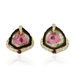 NaturalTourmaline Stud Earrings 18k Yellow Gold Jewelry