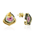 NaturalTourmaline Stud Earrings 18k Yellow Gold Jewelry