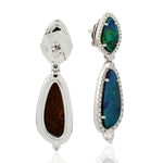 Natural Doublet Opals Dangle Earrings 18K White Gold Jewelry Gift