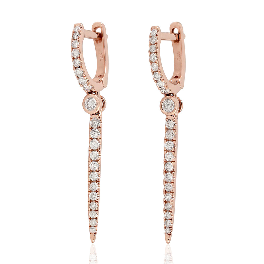 Natural Diamond Prong Drop Dangler Earrings In 14k Rose Gold