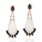 Marquise Sapphire Carved Jade Filigree Diamond Danglers in 18k Rose Gold