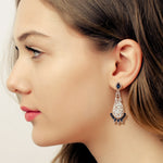 Marquise Sapphire Carved Jade Filigree Diamond Danglers in 18k Rose Gold