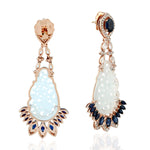 Marquise Sapphire Carved Jade Filigree Diamond Danglers in 18k Rose Gold