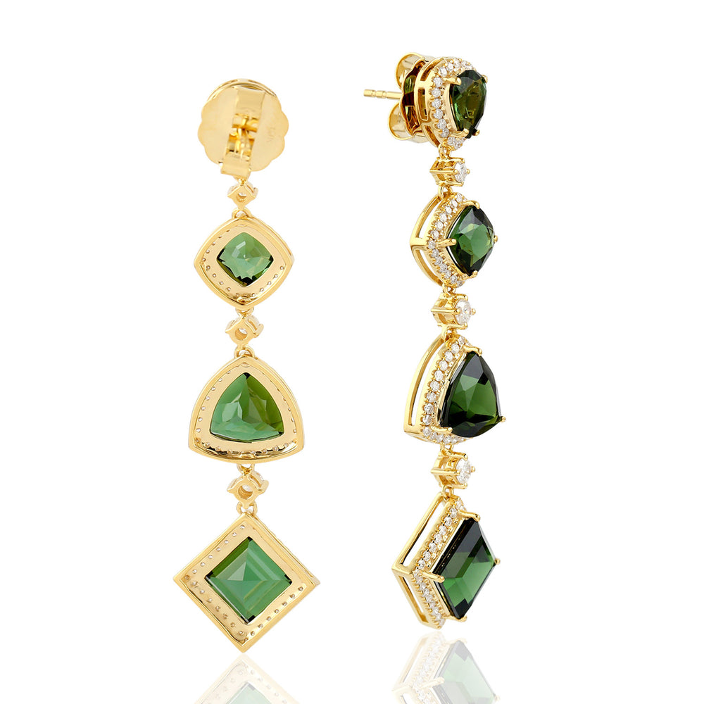 Natural Tourmaline Dangle Earrings 18K Yellow Gold Jewelry Gift