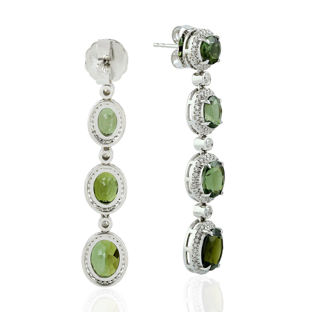 Tourmaline Dangle Earrings 18k White Gold Diamond Jewelry Gift