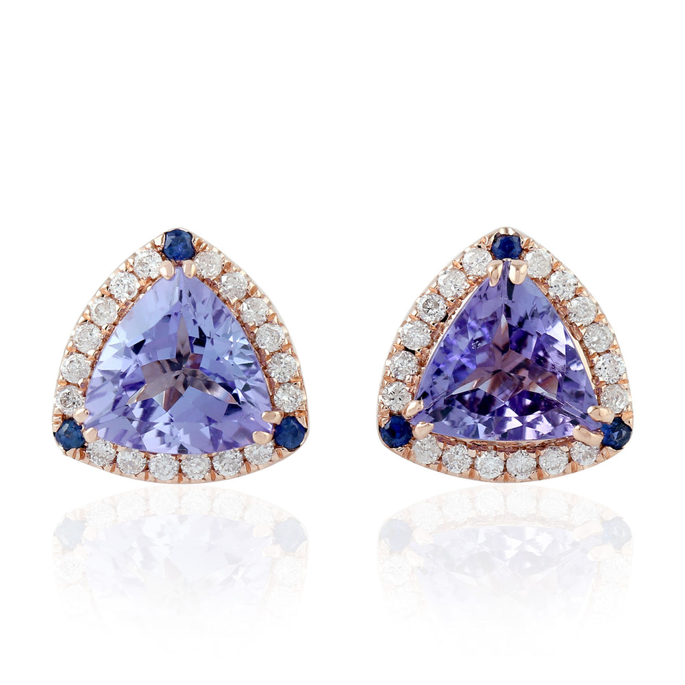 Sapphire Stud Earrings in 18k Rose Gold and Diamond Jewelry