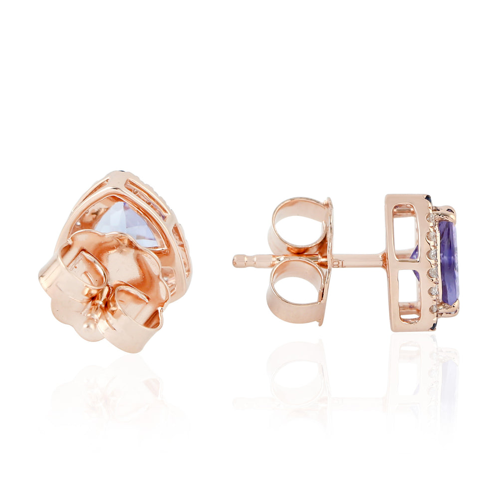 Sapphire Stud Earrings in 18k Rose Gold and Diamond Jewelry