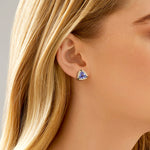 Trillion Blue Tanzanite Sapphire Diamond Stud Earrings 14k Yellow Gold