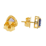 Trillion Blue Tanzanite Sapphire Diamond Stud Earrings 14k Yellow Gold