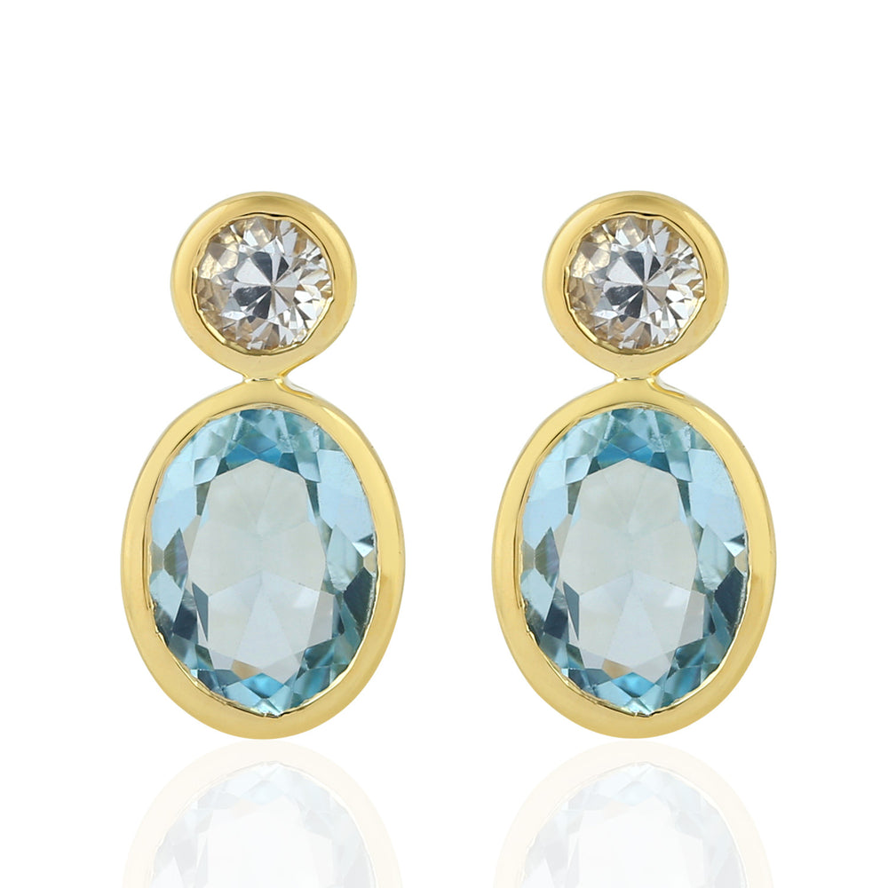 Sapphire Stud Earrings 18k Yellow Gold Topaz Jewelry