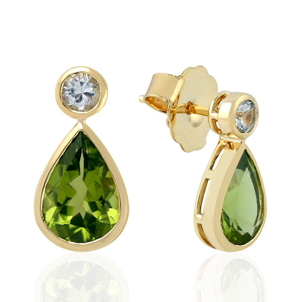 Peridot Stud Earrings 18k Yellow Gold Sapphire Jewelry Gift