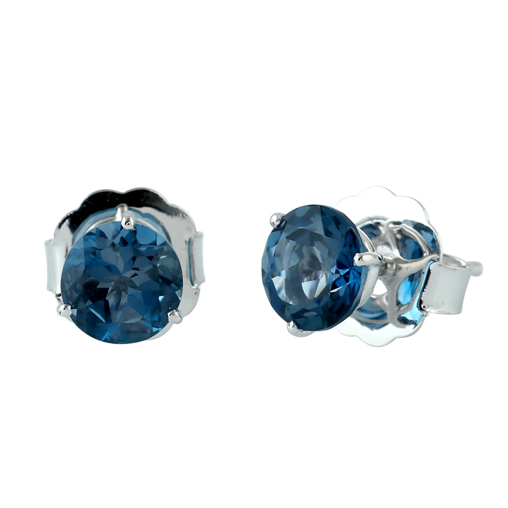 Natural Topaz Stud Earrings 18k White Gold Jewelry