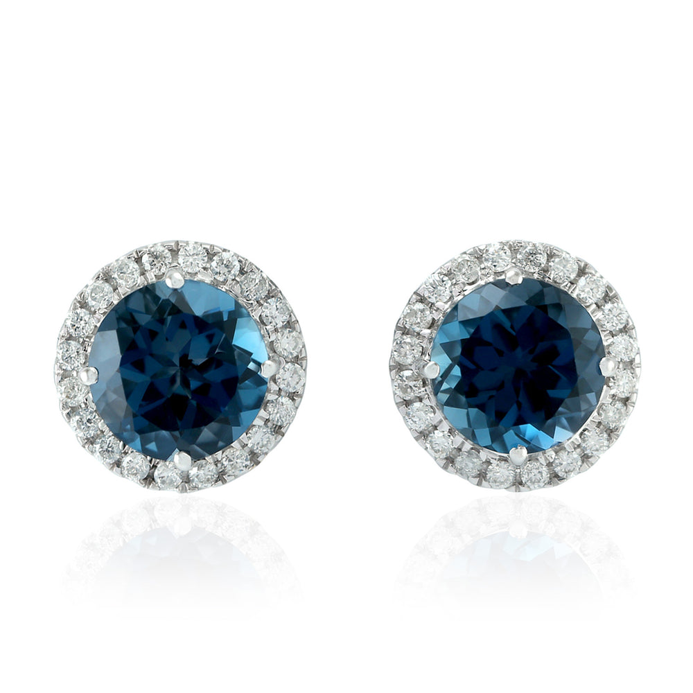 Natural Topaz Stud Earrings 18k White Gold Diamond Jewelry