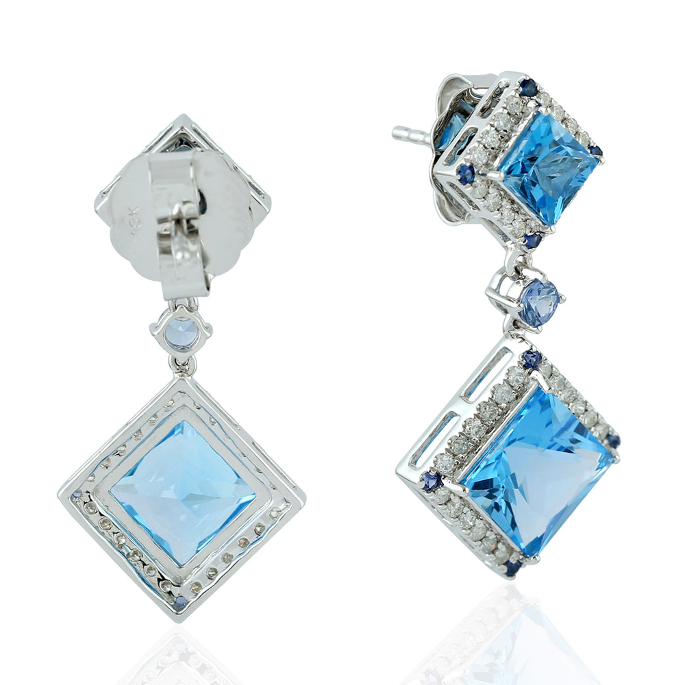 Sapphire Dangle Earrings 18k White Gold Diamond Gemstone Handmade Jewelry Gift