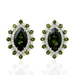 Tourmaline Stud Earrings 18k White Gold Diamond Handmade Jewelry Gift